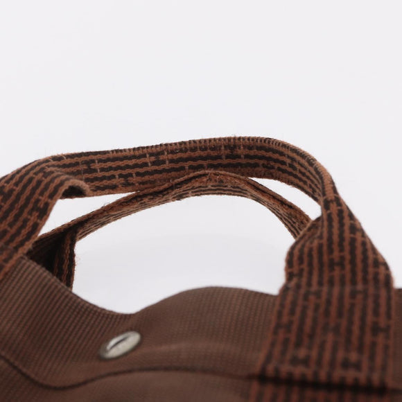 HERMES Her Line MM Hand Bag Canvas Brown Silver Auth 209350