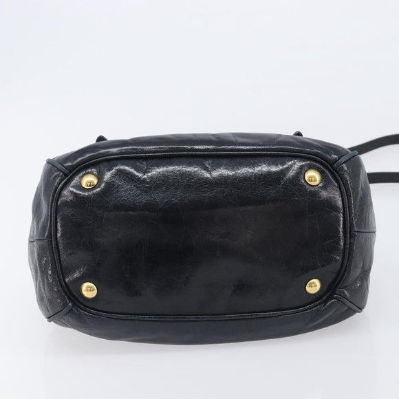Miu Miu Hand Bag Leather 2way Black Gold Tone Auth 209363V