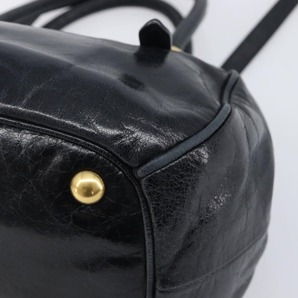 Miu Miu Hand Bag Leather 2way Black Gold Tone Auth 209363V