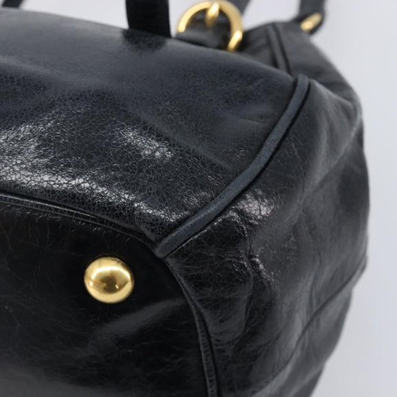 Miu Miu Hand Bag Leather 2way Black Gold Tone Auth 209363V