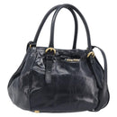 Miu Miu Hand Bag Leather 2way Black Gold Tone Auth 209363V-1