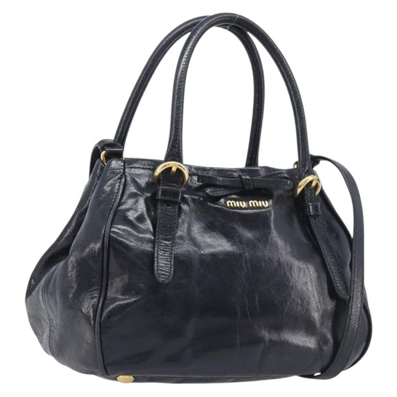 Miu Miu Hand Bag Leather 2way Black Gold Tone Auth 209363V