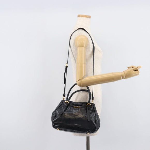 Miu Miu Hand Bag Leather 2way Black Gold Tone Auth 209363V
