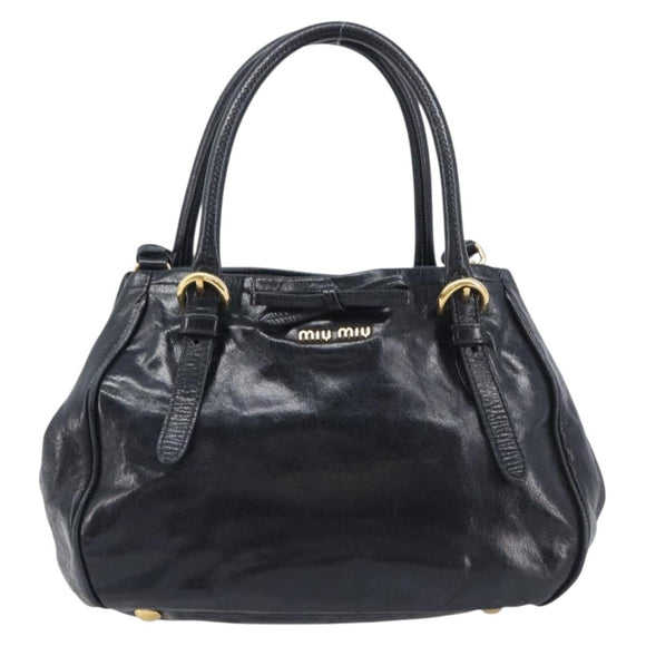 Miu Miu Hand Bag Leather 2way Black Gold Tone Auth 209363V