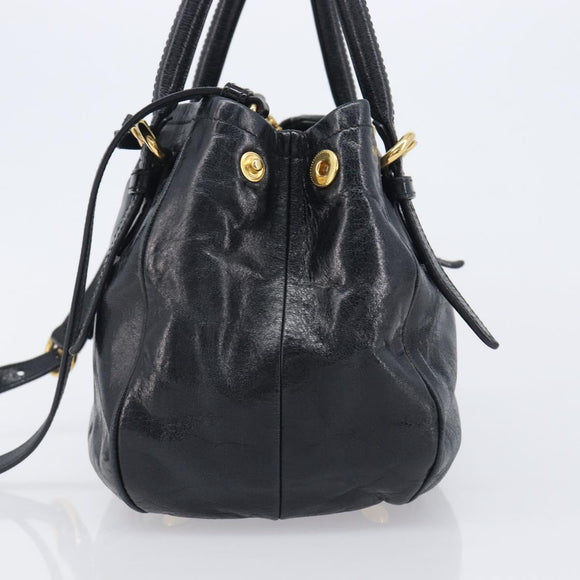 Miu Miu Hand Bag Leather 2way Black Gold Tone Auth 209363V