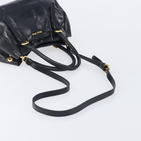 Miu Miu Hand Bag Leather 2way Black Gold Tone Auth 209363V