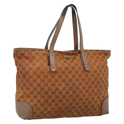 GUCCI GG Canvas Tote Bag Orange Gold Tone 308928 Auth 209372