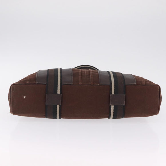 HERMES Trocha Horizontal Tote Bag Canvas Brown Silver Auth 209374