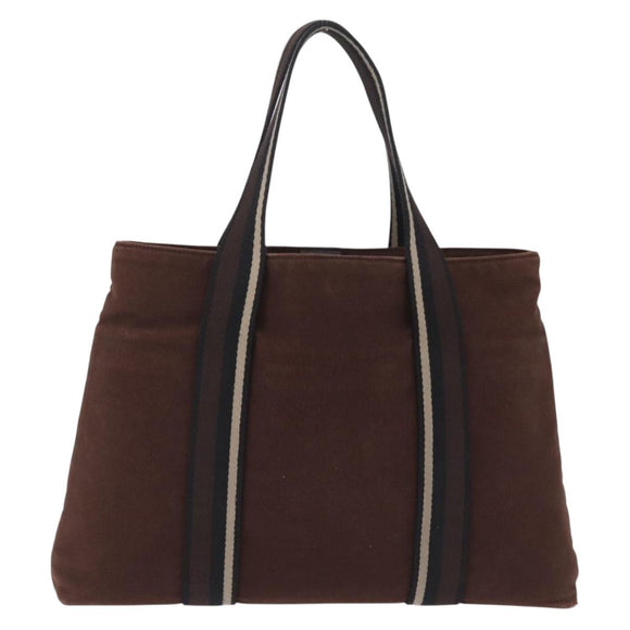 HERMES Trocha Horizontal Tote Bag Canvas Brown Silver Auth 209374
