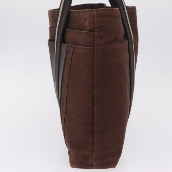HERMES Trocha Horizontal Tote Bag Canvas Brown Silver Auth 209374