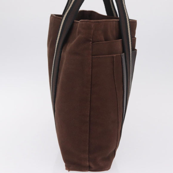 HERMES Trocha Horizontal Tote Bag Canvas Brown Silver Auth 209374
