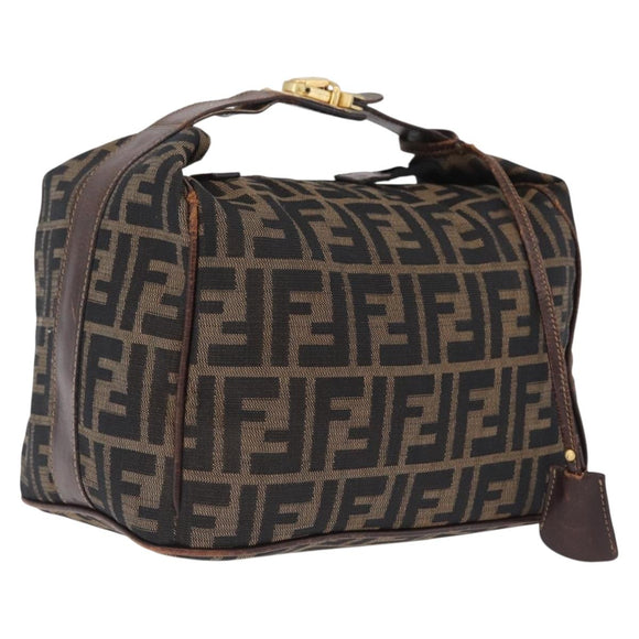 FENDI Zucca Canvas Vanity Hand Bag Brown Gold Tone Auth 209377