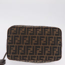 FENDI Zucca Canvas Vanity Hand Bag Brown Gold Tone Auth 209377-10