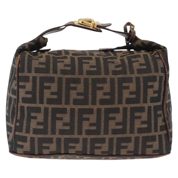 FENDI Zucca Canvas Vanity Hand Bag Brown Gold Tone Auth 209377