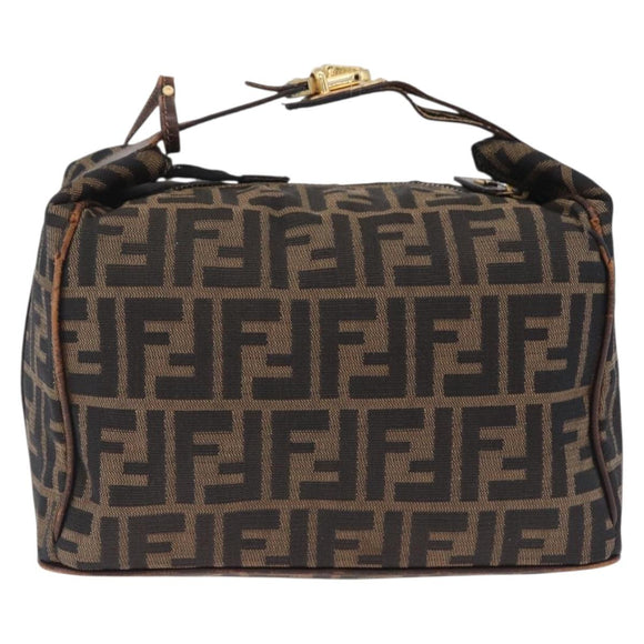 FENDI Zucca Canvas Vanity Hand Bag Brown Gold Tone Auth 209377