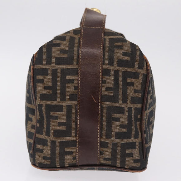 FENDI Zucca Canvas Vanity Hand Bag Brown Gold Tone Auth 209377
