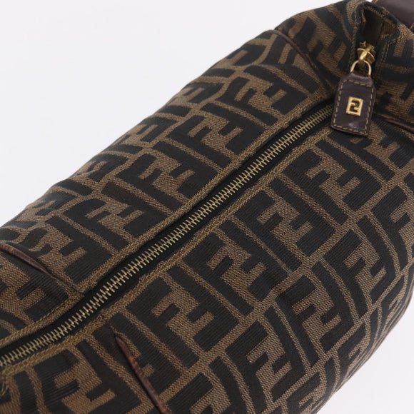 FENDI Zucca Canvas Vanity Hand Bag Brown Gold Tone Auth 209377