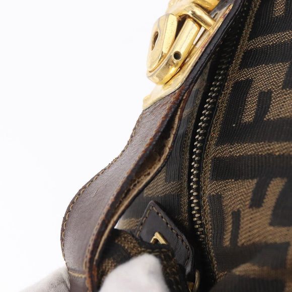 FENDI Zucca Canvas Vanity Hand Bag Brown Gold Tone Auth 209377