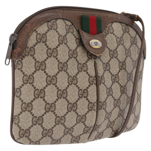 GUCCI GG Supreme Web Sherry Line Shoulder Bag PVC Beige 904 02 047 Auth 209388