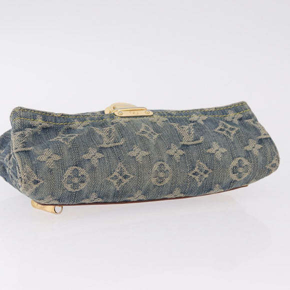 LOUIS VUITTON Monogram Denim Pochette Plat Clutch Bag Blue M95007 Auth 209396A