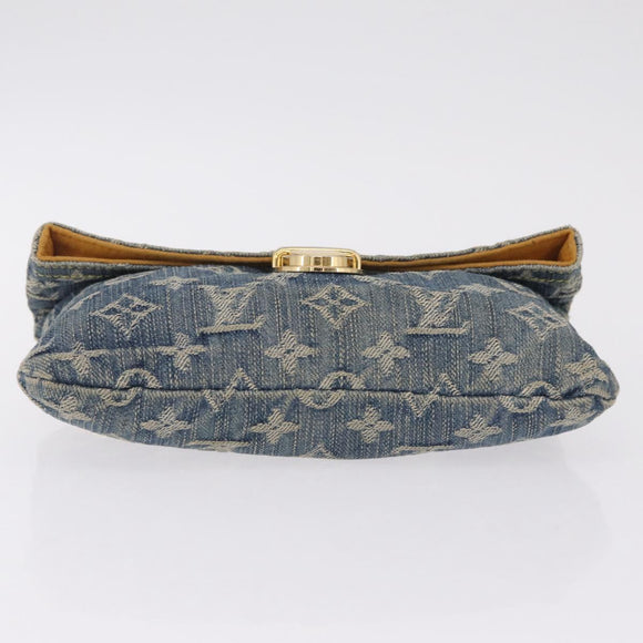 LOUIS VUITTON Monogram Denim Pochette Plat Clutch Bag Blue M95007 Auth 209396A