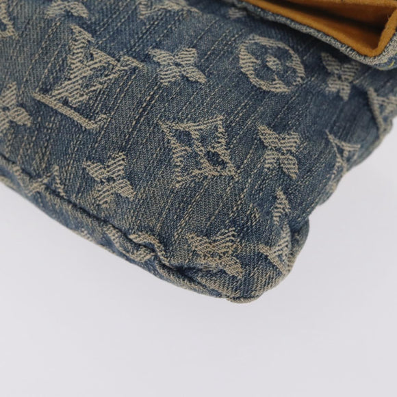 LOUIS VUITTON Monogram Denim Pochette Plat Clutch Bag Blue M95007 Auth 209396A