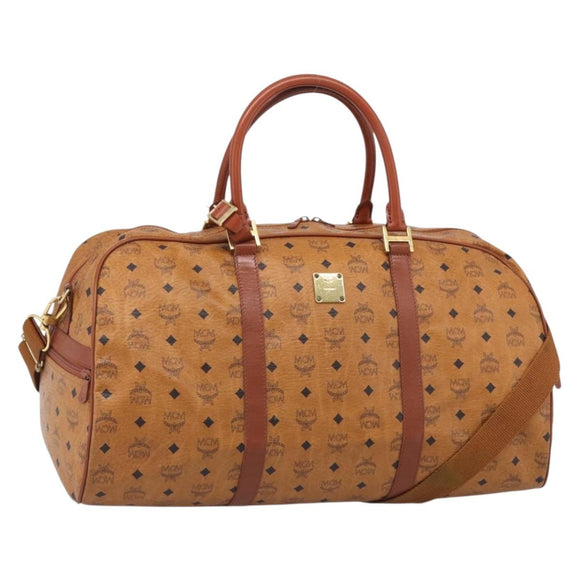 MCM Vicetos Boston Bag PVC Leather 2way Brown Gold Tone Auth 209402