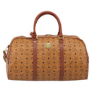 MCM Vicetos Boston Bag PVC Leather 2way Brown Gold Tone Auth 209402-2