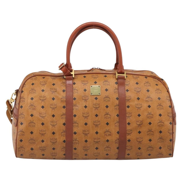 MCM Vicetos Boston Bag PVC Leather 2way Brown Gold Tone Auth 209402