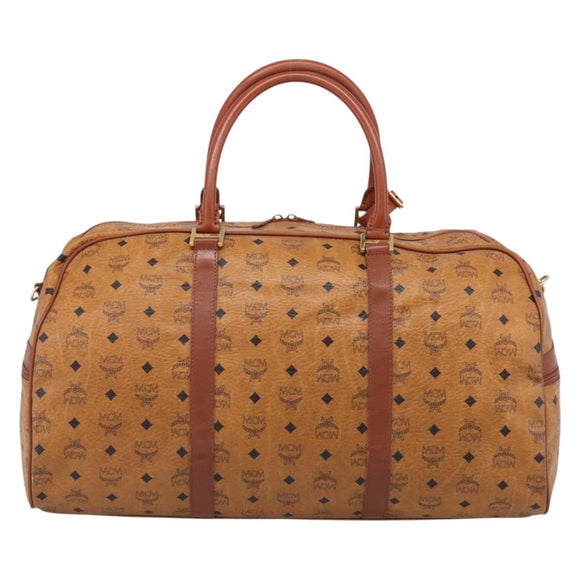 MCM Vicetos Boston Bag PVC Leather 2way Brown Gold Tone Auth 209402