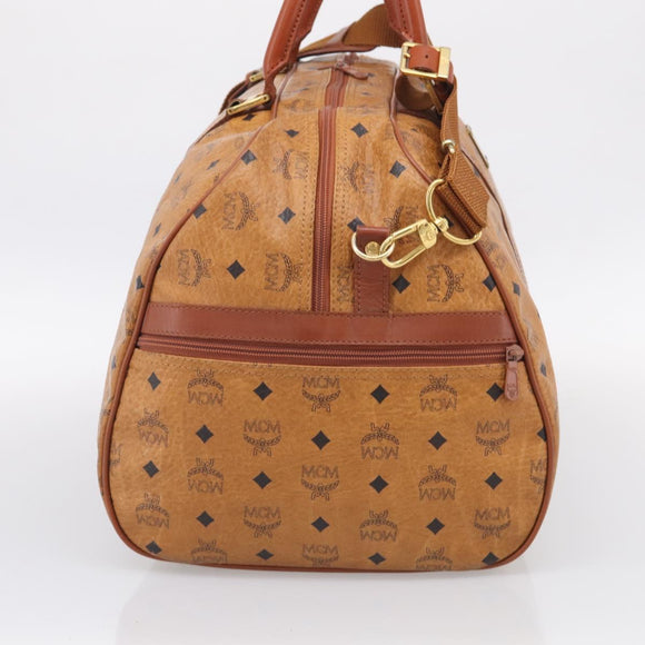 MCM Vicetos Boston Bag PVC Leather 2way Brown Gold Tone Auth 209402