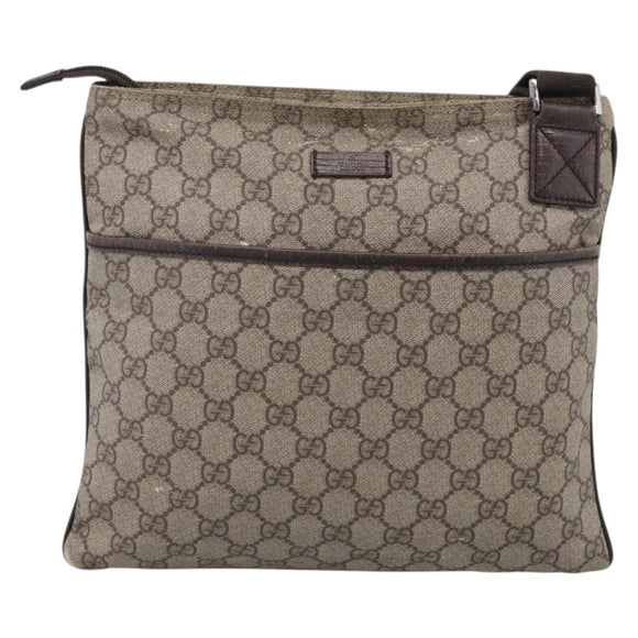 GUCCI GG Supreme Shoulder Bag PVC Beige Silver 141626 Auth 209406
