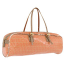 FENDI Zucchino Canvas Hand Bag Coated Canvas Orange Gold Auth 209422-1