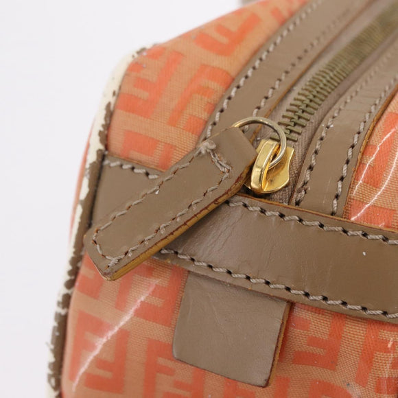 FENDI Zucchino Canvas Hand Bag Coated Canvas Orange Gold Auth 209422