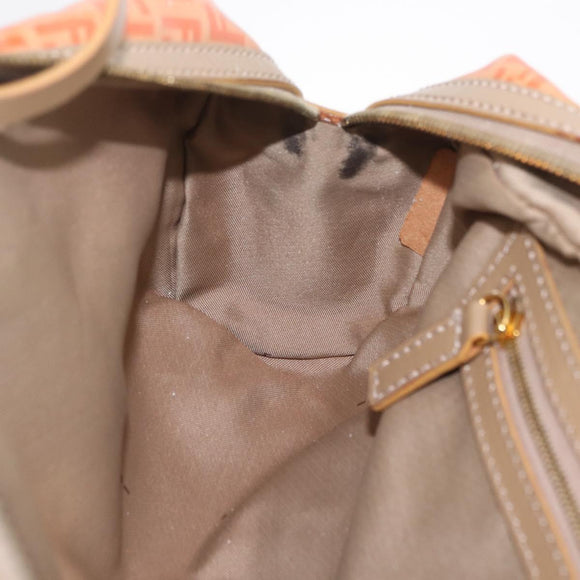 FENDI Zucchino Canvas Hand Bag Coated Canvas Orange Gold Auth 209422