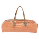 FENDI Zucchino Canvas Hand Bag Coated Canvas Orange Gold Auth 209422-3