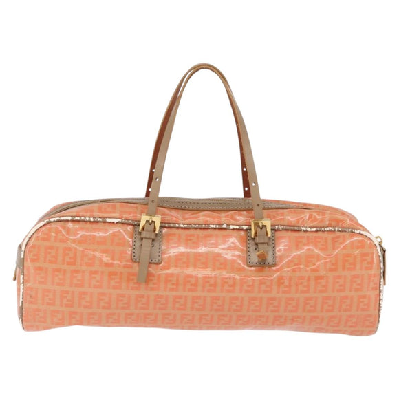 FENDI Zucchino Canvas Hand Bag Coated Canvas Orange Gold Auth 209422