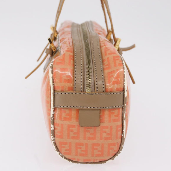 FENDI Zucchino Canvas Hand Bag Coated Canvas Orange Gold Auth 209422