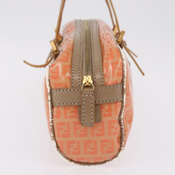 FENDI Zucchino Canvas Hand Bag Coated Canvas Orange Gold Auth 209422