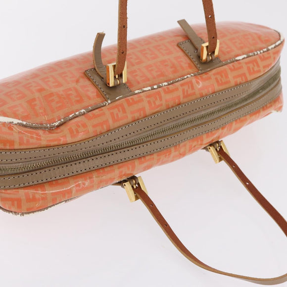 FENDI Zucchino Canvas Hand Bag Coated Canvas Orange Gold Auth 209422