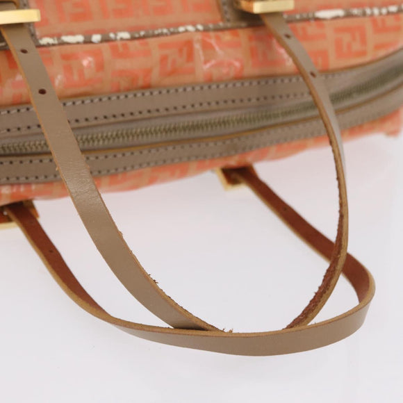 FENDI Zucchino Canvas Hand Bag Coated Canvas Orange Gold Auth 209422
