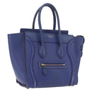 CELINE Luggage Micro Shopper Hand Bag Leather Blue Gold Auth 209428-1