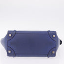 CELINE Luggage Micro Shopper Hand Bag Leather Blue Gold Auth 209428-11