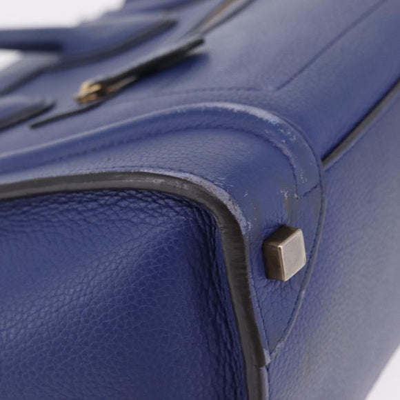 CELINE Luggage Micro Shopper Hand Bag Leather Blue Gold Auth 209428