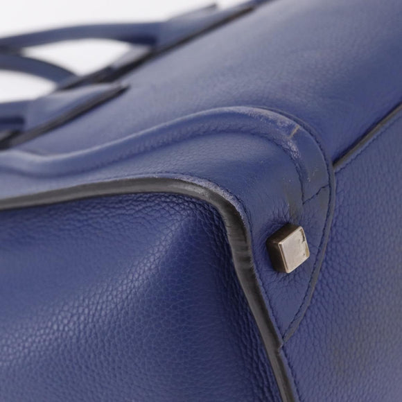 CELINE Luggage Micro Shopper Hand Bag Leather Blue Gold Auth 209428