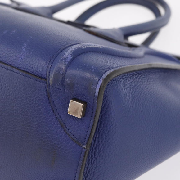 CELINE Luggage Micro Shopper Hand Bag Leather Blue Gold Auth 209428