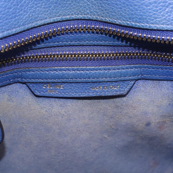 CELINE Luggage Micro Shopper Hand Bag Leather Blue Gold Auth 209428