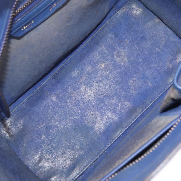 CELINE Luggage Micro Shopper Hand Bag Leather Blue Gold Auth 209428