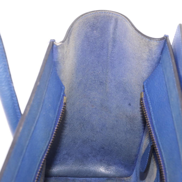 CELINE Luggage Micro Shopper Hand Bag Leather Blue Gold Auth 209428