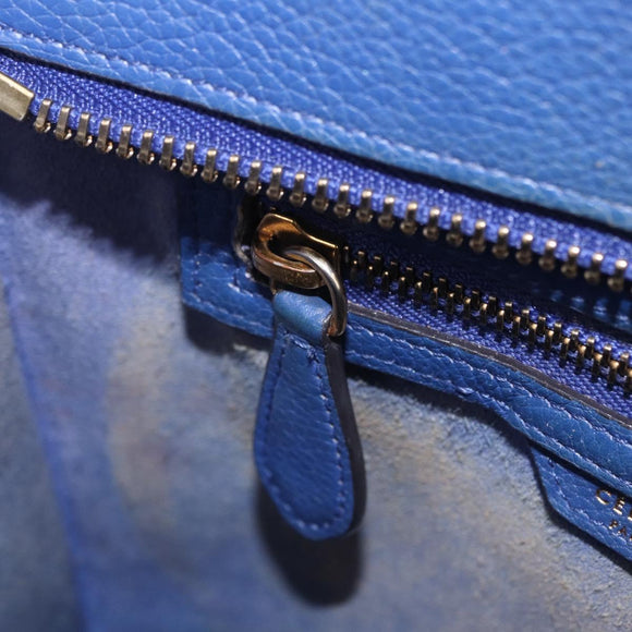 CELINE Luggage Micro Shopper Hand Bag Leather Blue Gold Auth 209428